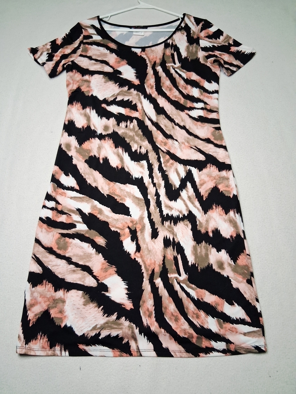 Women's Black and Blush Animal-Print Midi Dress